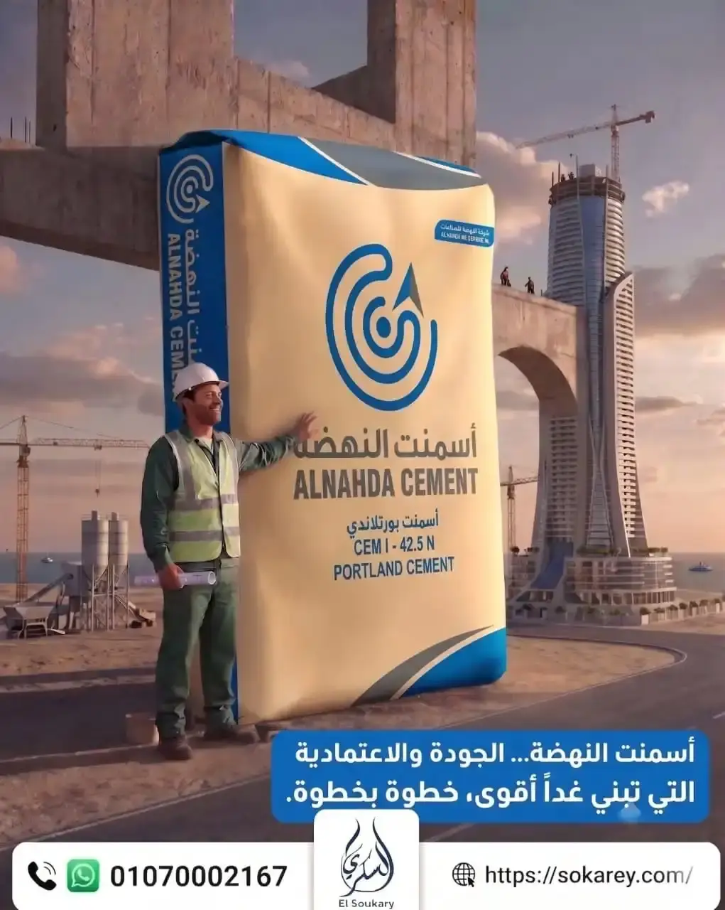 أسمنت النهضة CEM I 42.5 N – حلول موثوقة لمختلف الأعمال الإنشائية